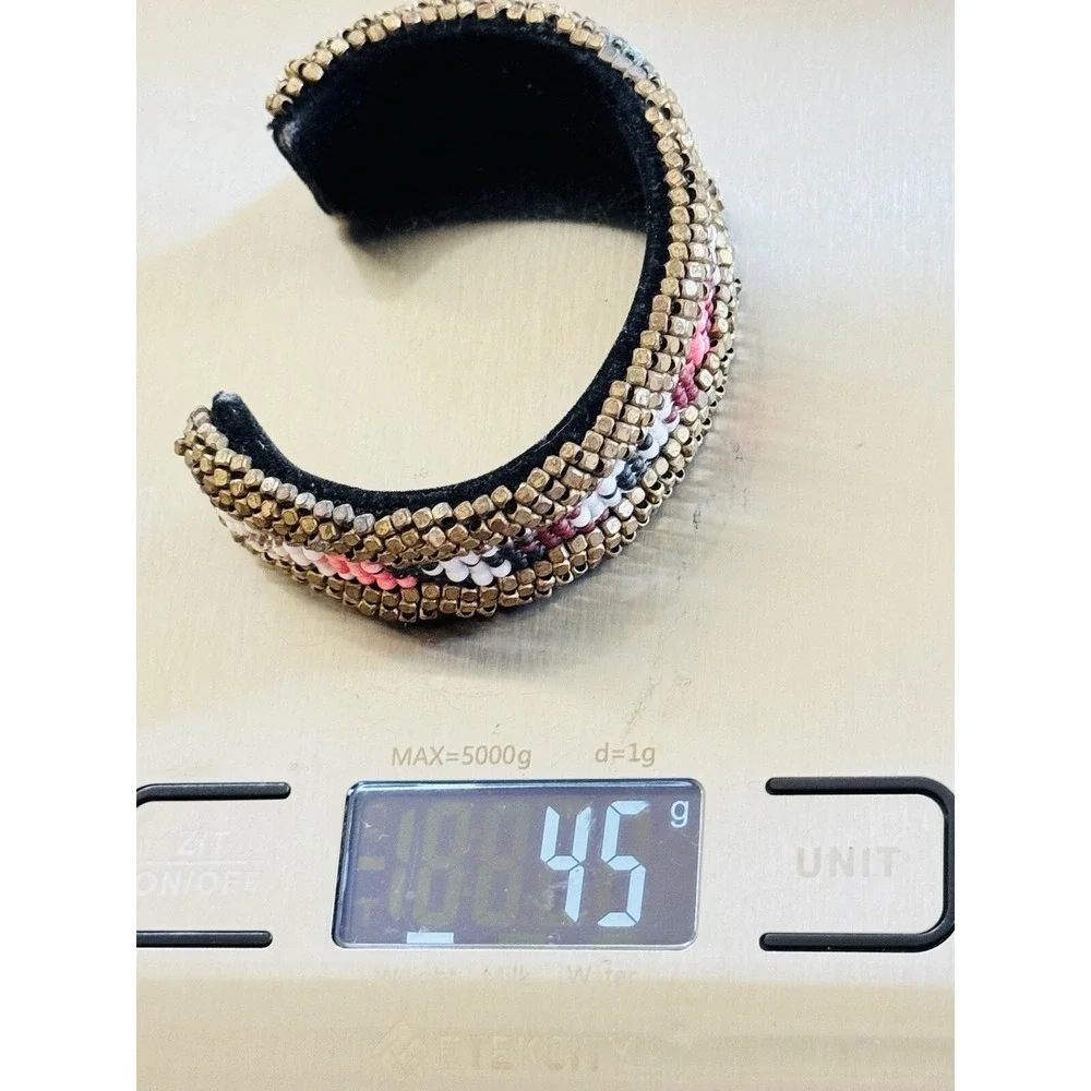 Maison Scotch Cuff Bangle Bracelet Beaded Glass Boho Statement OOAK Artisan Rare